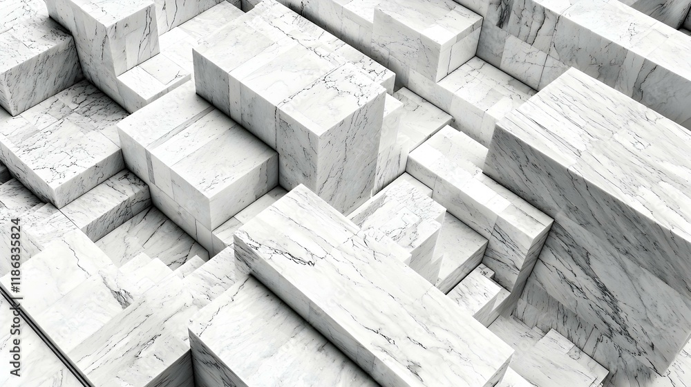 Poster abstract image of white marble cubes creating a complex, three-dimensional pattern. ideal for backgr