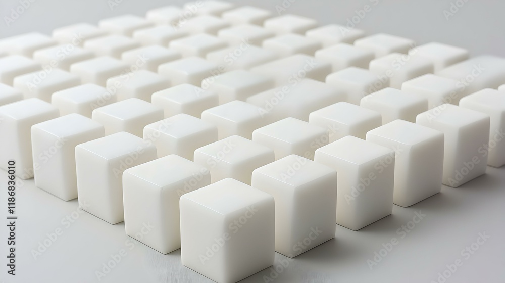 Poster abstract image of many white cubes arranged in rows. minimalist, clean design, perfect for backgroun