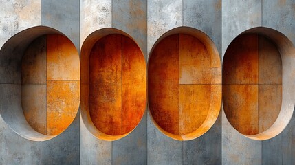 Abstract Architectural Grey Orange Wall Recesses