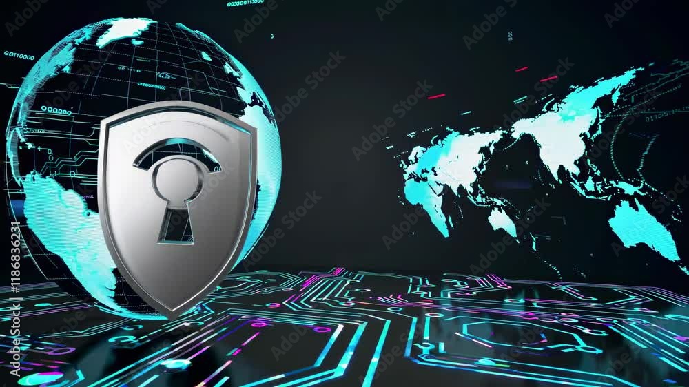 Poster exploring digital security concepts through visual representations and modern technology design