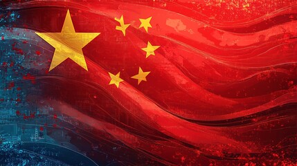 The Flag of China with a Distressed and Grungy Design.