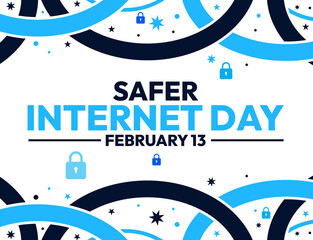 February 13 is observed as Safer Internet Day, blue background with lock and typography.