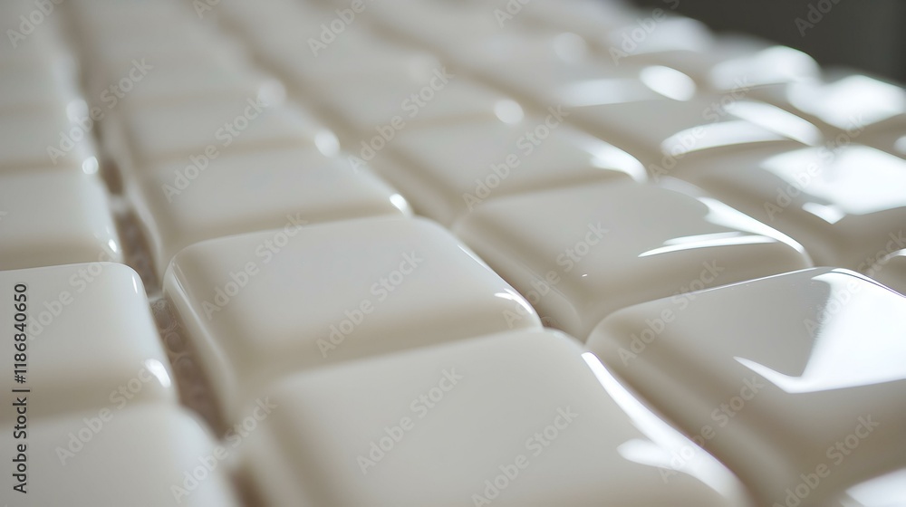 Poster abstract image of glossy white cubes arranged in rows, creating a minimalist and modern texture. per