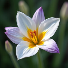 Fototapeta premium Macro flor anaranjada blanca y morada abierta
