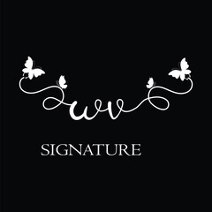 WV Handwritten initial letter, WV simple signature vector logo with butterfly shape variation, beauty, photography letter logo design. W V