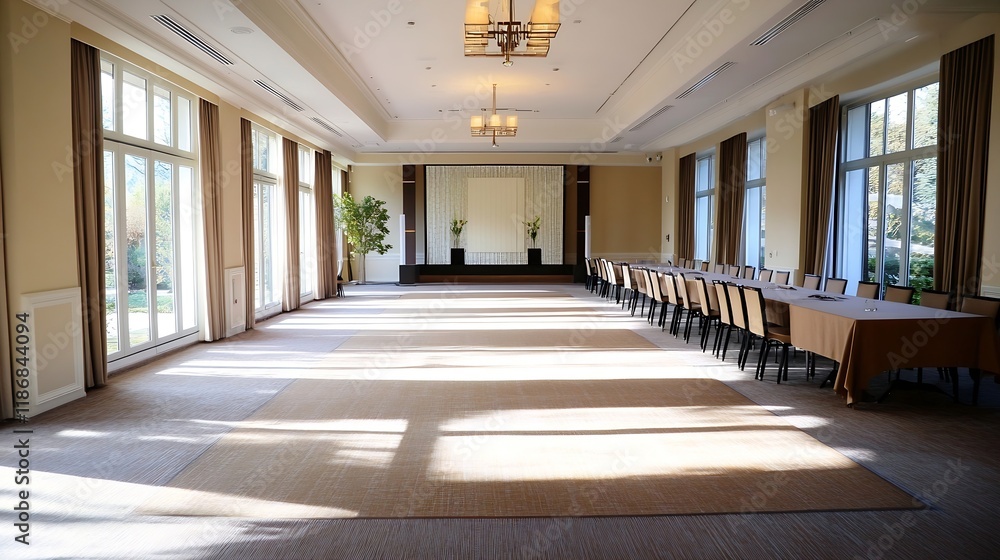 Poster spacious elegant conference room with large windows and stylish decor for business events : generati