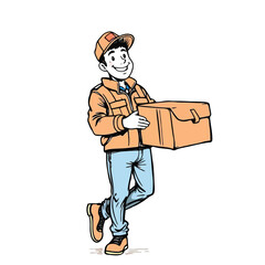A smiling young delivery man Cartoon Vector Illustration isolated on a white background