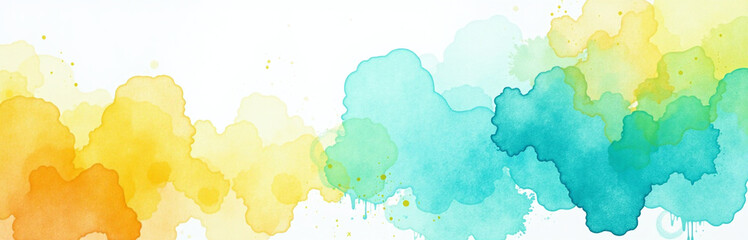A Vibrant Watercolor Painting Combines Turquoise And Yellow Hues With A White Background For A Bright And Colorful Artistic Expression. 00003