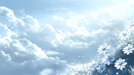 Serene blue flowers blooming under a dreamy sky. Perfect for backgrounds, cards, and prints.