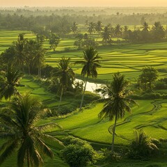 Beautiful green paddy field in Bali