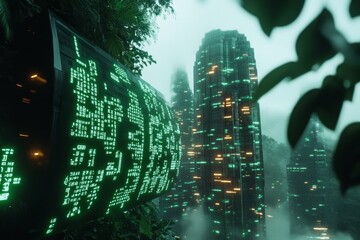 A futuristic interpretation of Uxmal, with the ruins reconstructed as a modern architectural marvel surrounded by glowing holographic Mayan glyphs