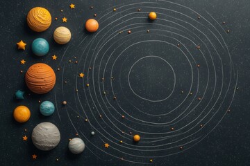 Fototapeta premium Chalkboard art education vibrant solar system board art display