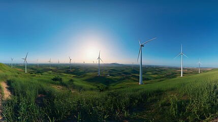 Wind Turbines Generating Clean Energy Across Rolling Green Hills