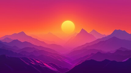 Obraz premium Vibrant sunset over mountains with gradient colors and ombre sky showcasing nature's beauty