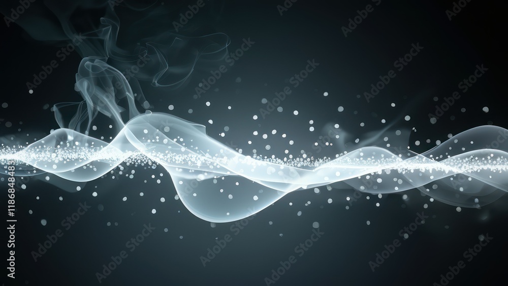 Poster ethereal wave of smoke with bubbles, creating a magical and fluid atmosphere suitable for abstract a