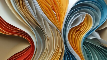 Vibrant, abstract layers of colored paper create a dynamic and artistic composition, showcasing craftsmanship and creativity