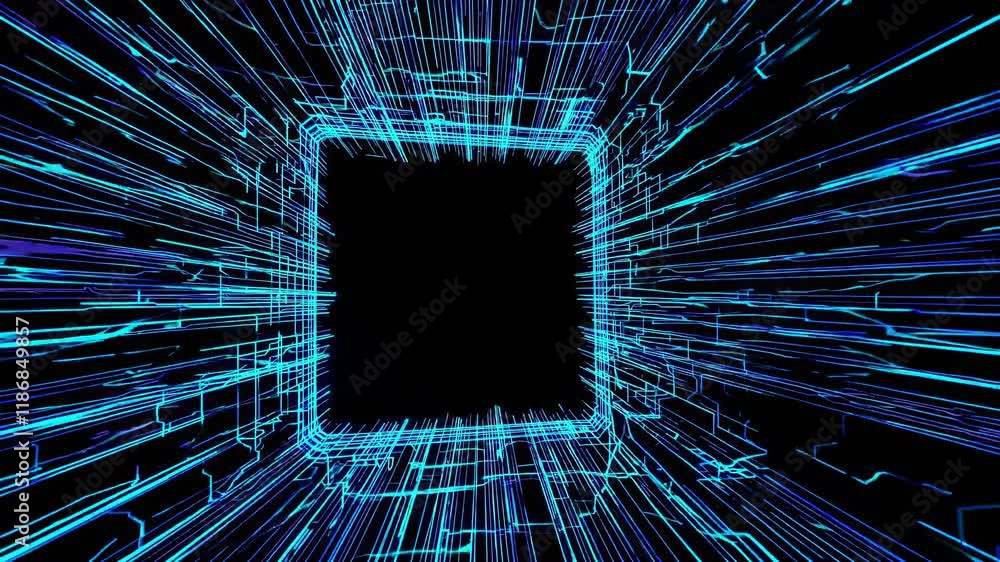 Leinwandbilder Dynamic blue digital tunnel showcasing data flow and technology concepts
