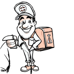 A smiling young delivery man Cartoon Vector Illustration isolated on a white background