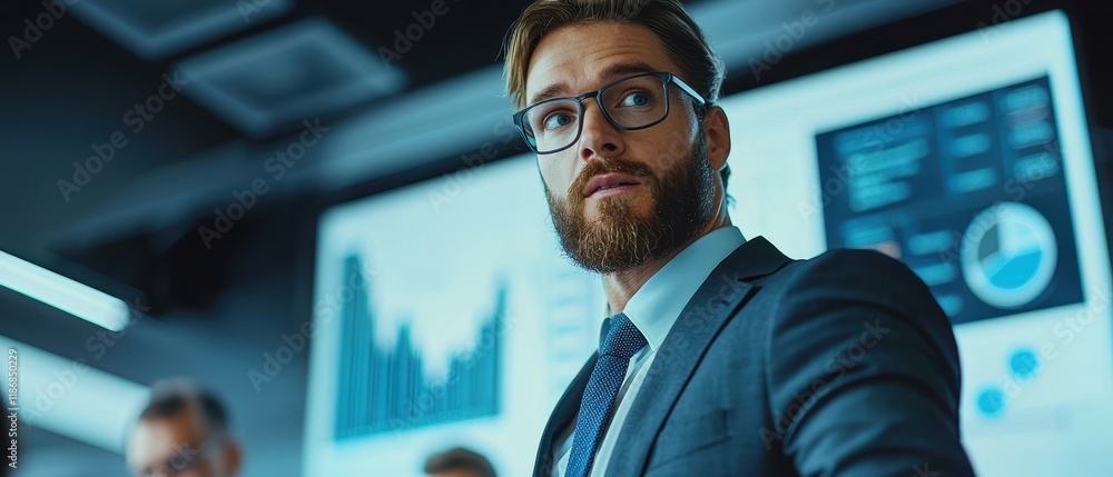 Aufkleber professional man with glasses in a modern office during a business presentation with charts and grap