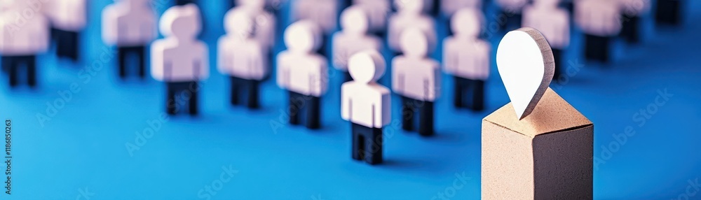 Poster a figurative representation of a leader or speaker addressing a crowd, emphasizing individuality and