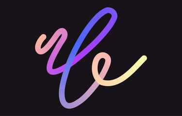Neon Color Gradient squiggle lines. Scribble stripe with wavy elements. Abstract organic dynamic colorful Shapes on dark background.