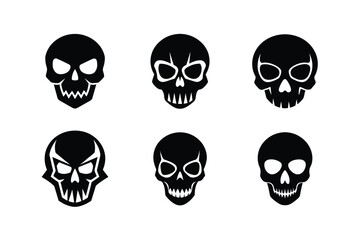 Set of Skull Icon Silhouette on White Background