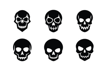 Set of Skull Icon Silhouette on White Background