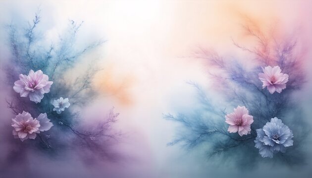 Flowers and branches in a dreamy pastel color palette.