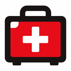 Obraz premium Black First Aid Kit Icon with Red Cross