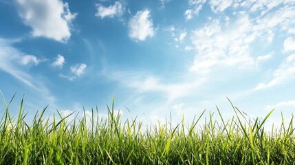 Lush Green Grass Under Bright Blue Sky on Sunny Day : Generative AI