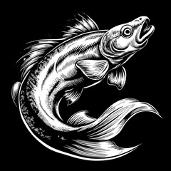 Fototapeta premium Powerful Fish Illustration in Detailed Ink Line Art