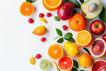 Fresh Fruits and Vegetables on White Background: A Vibrant Health Concept