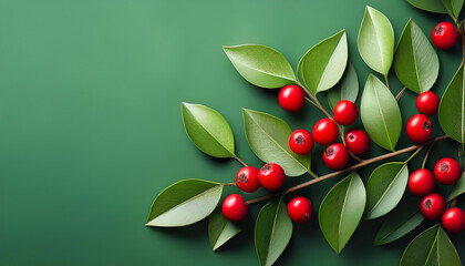 red berries and inexperienced leaves botany and inexperienced backgrounds complementary colorations
