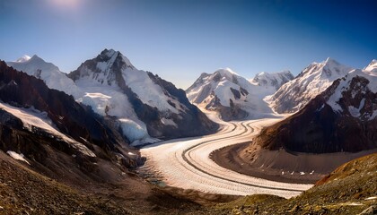 Majestic Glacier in Snow Capped Mountains Serene Landscape
