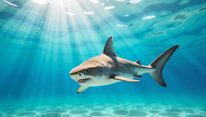 Fototapeta premium Majestic baby shark swimming in crystal-clear water, ocean beauty