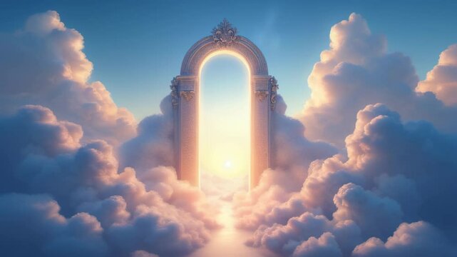 Doors opening into the vast sky on the clouds
