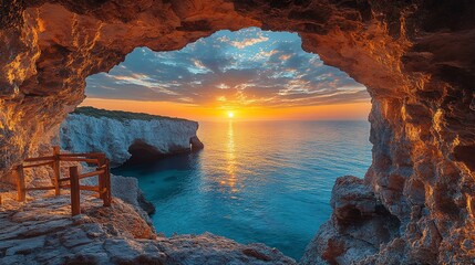 Coastal Cave Sunset Ocean View Stunning Landscape