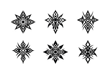 Set of Tribal Pattern Icon Silhouette on White Background