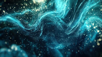 Teal Particle Swirls: A Dreamlike Abstract Artwork