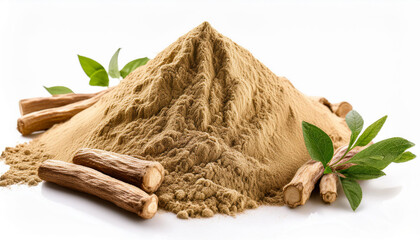 aswagandha root and powder isolated on white heritage