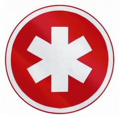 Obraz premium Red circular sign with white asterisk symbol, isolated background