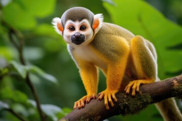 Obraz premium Squirrel Monkey Observing Its Surroundings in South American Rainforest