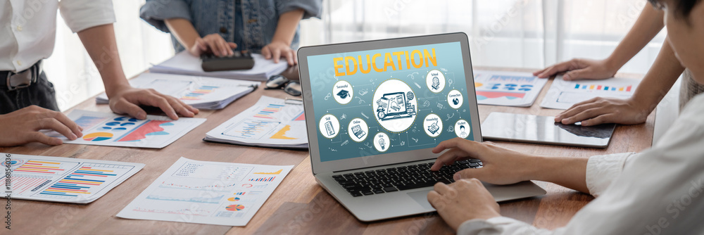Fototapete e-learning website with sofware for student to study online on the internet network brisk