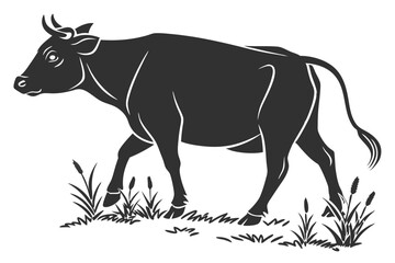 a silhouette (cow)with a white background