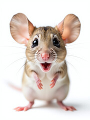 A Surprised Mouse Looks Directly At The Camera With Huge Eyes, Isolated Against A Pure White Background In A Comical Portrait. 00001
