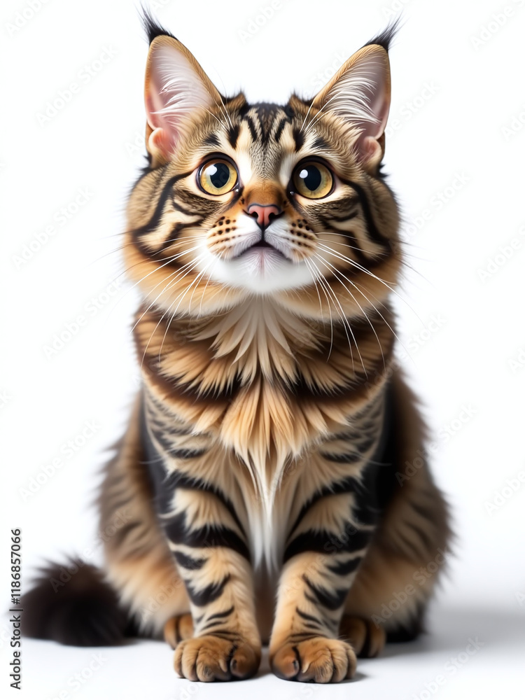Poster a surprised maine coon cat with huge eyes sits isolated on a white background in this funny portrait