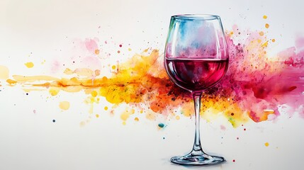 Artistic Presentation of Wine Glass with Colorful Paint Splash Creating a Vibrant and Unique Scene