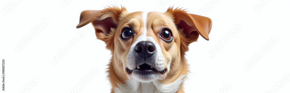 Poster a surprised dog with huge eyes is isolated on a white background in this funny portrait generated by