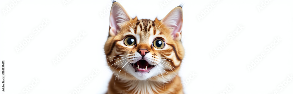 Poster a surprised british cat with huge eyes is isolated on a white background in a funny portrait style i