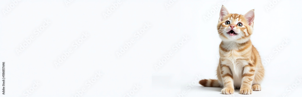 Poster a surprised british cat stands isolated above a white banner with ample copy space for an e web desi